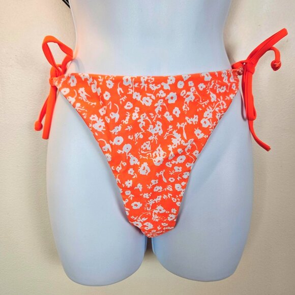 Womens Med/6 Orange Floral Triangle Bikini Set Adjustable Straps Tie Side Bottom - Picture 6 of 12